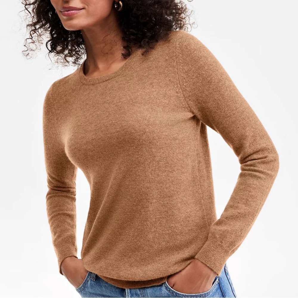 Macy's Charter Club Luxury 100% Cashmere Tan Crew Neck Sweater NWT Small